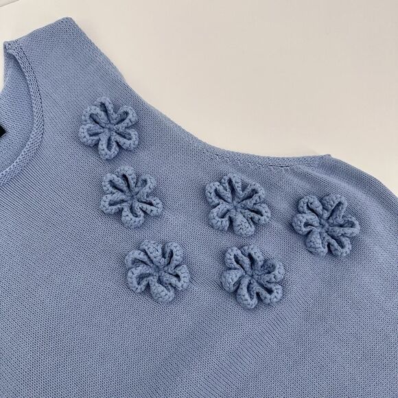 ASOS DESIGN Knitted Mini Dress Flower Applique Women’s Size M Blue Sleeveless - Picture 6 of 12